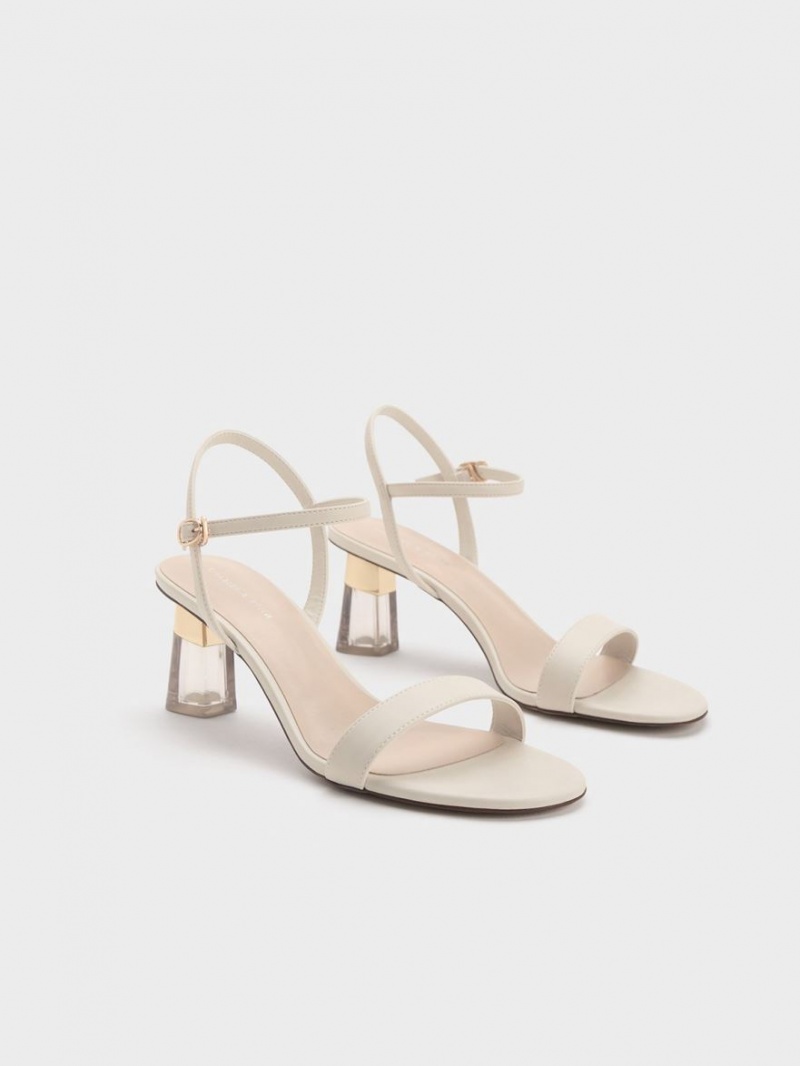 Sandale cu Toc Charles & Keith Clear Trapeze Albi | 841UIGBPX