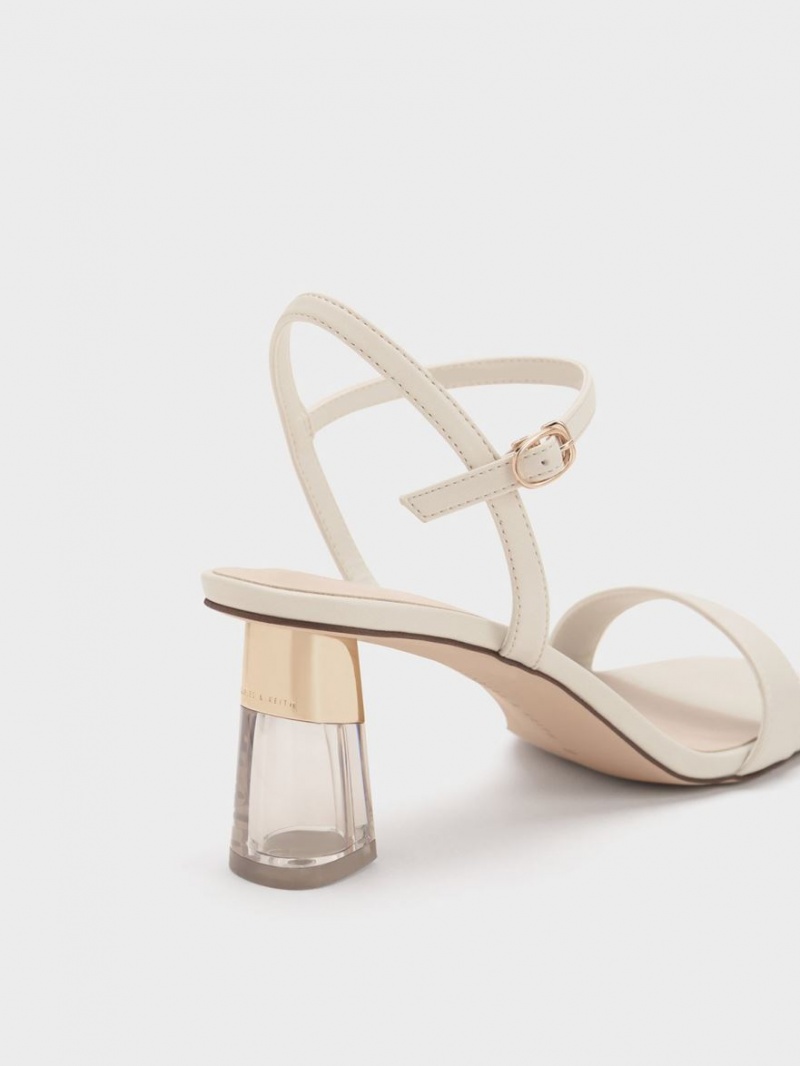 Sandale cu Toc Charles & Keith Clear Trapeze Albi | 841UIGBPX