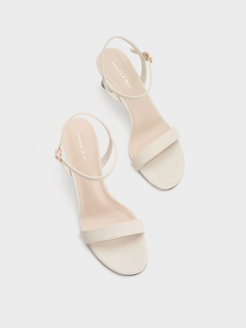 Sandale cu Toc Charles & Keith Clear Trapeze Albi | 841UIGBPX