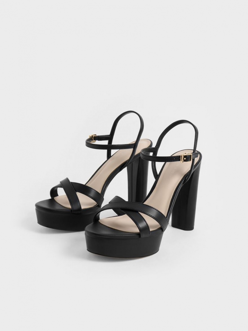 Sandale cu Toc Charles & Keith Crossover Platforma Negrii | 032PRMYJX