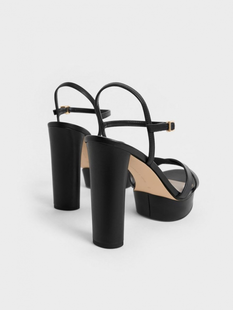 Sandale cu Toc Charles & Keith Crossover Platforma Negrii | 032PRMYJX