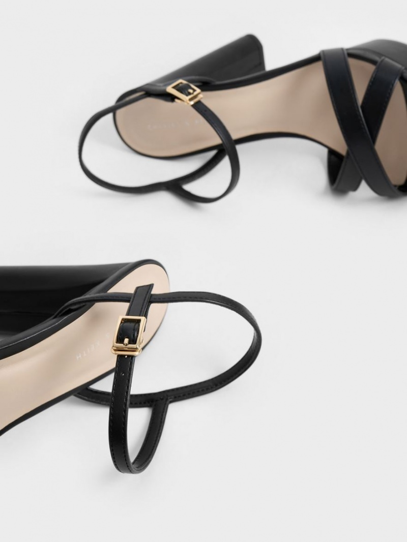 Sandale cu Toc Charles & Keith Crossover Platforma Negrii | 032PRMYJX