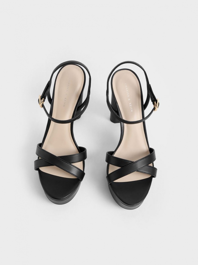 Sandale cu Toc Charles & Keith Crossover Platforma Negrii | 032PRMYJX
