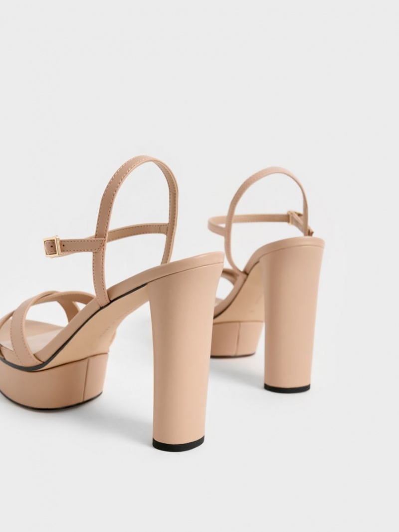Sandale cu Toc Charles & Keith Crossover Platforma Bej | 917CEGHMW