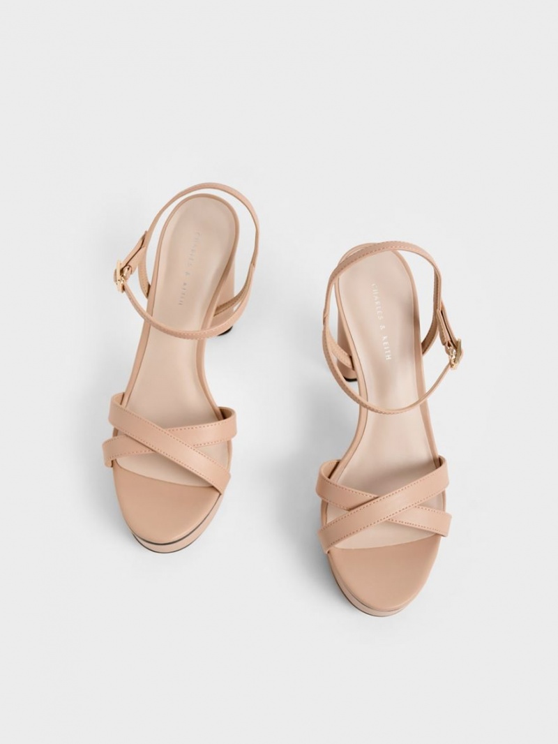 Sandale cu Toc Charles & Keith Crossover Platforma Bej | 917CEGHMW