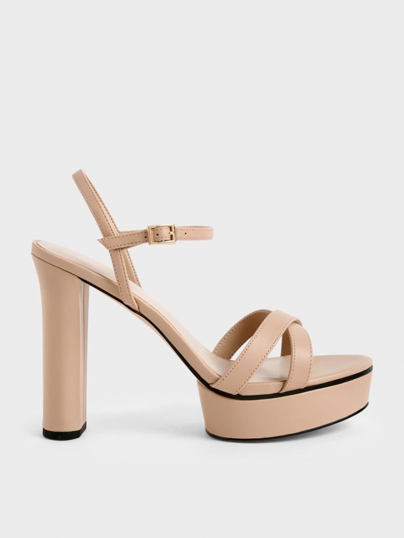 Sandale cu Toc Charles & Keith Crossover Platforma Bej | 917CEGHMW
