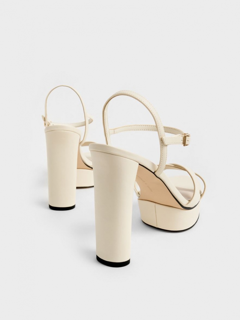 Sandale cu Toc Charles & Keith Crossover Platforma Albi | 028HCWSEQ