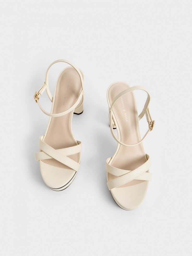 Sandale cu Toc Charles & Keith Crossover Platforma Albi | 028HCWSEQ