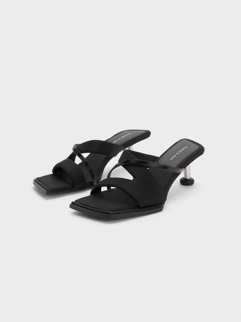 Sandale cu Toc Charles & Keith Crossover Sculptural Negrii | 237OAKMZX