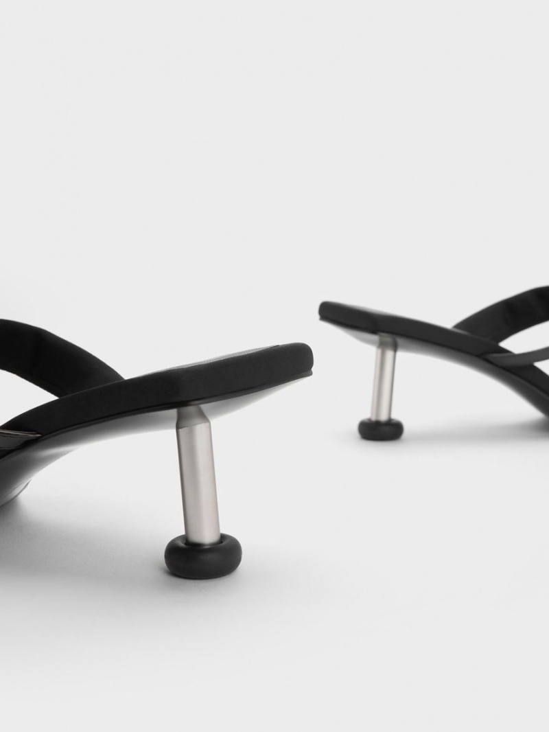 Sandale cu Toc Charles & Keith Crossover Sculptural Negrii | 237OAKMZX