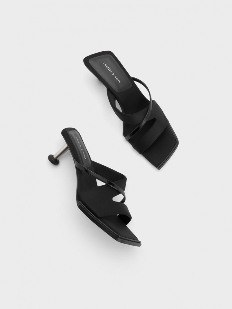 Sandale cu Toc Charles & Keith Crossover Sculptural Negrii | 237OAKMZX
