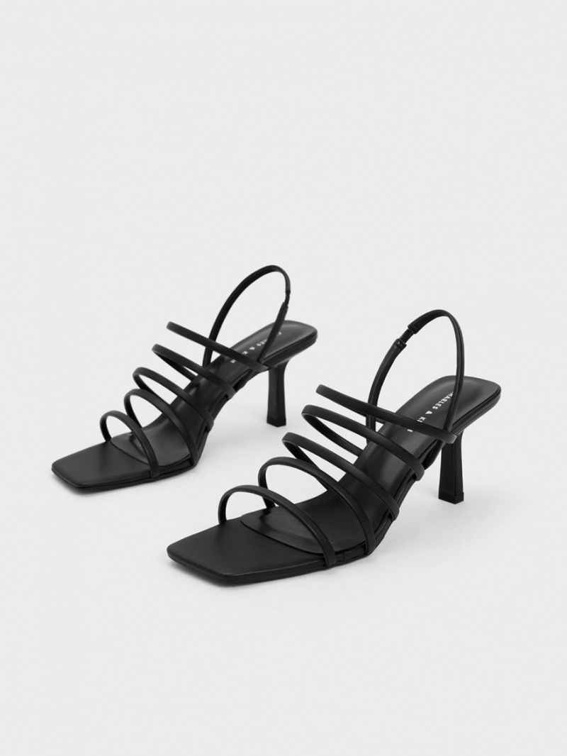Sandale cu Toc Charles & Keith Cu Bretele Blade Negrii | 025AGCOQZ