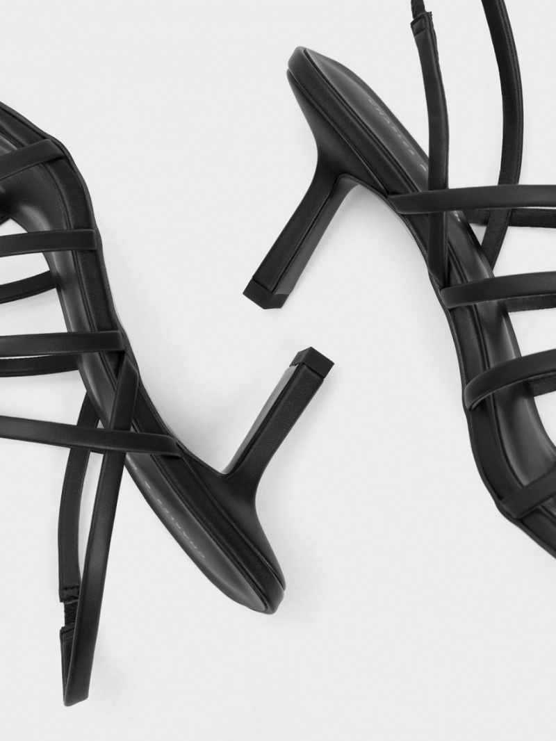 Sandale cu Toc Charles & Keith Cu Bretele Blade Negrii | 025AGCOQZ