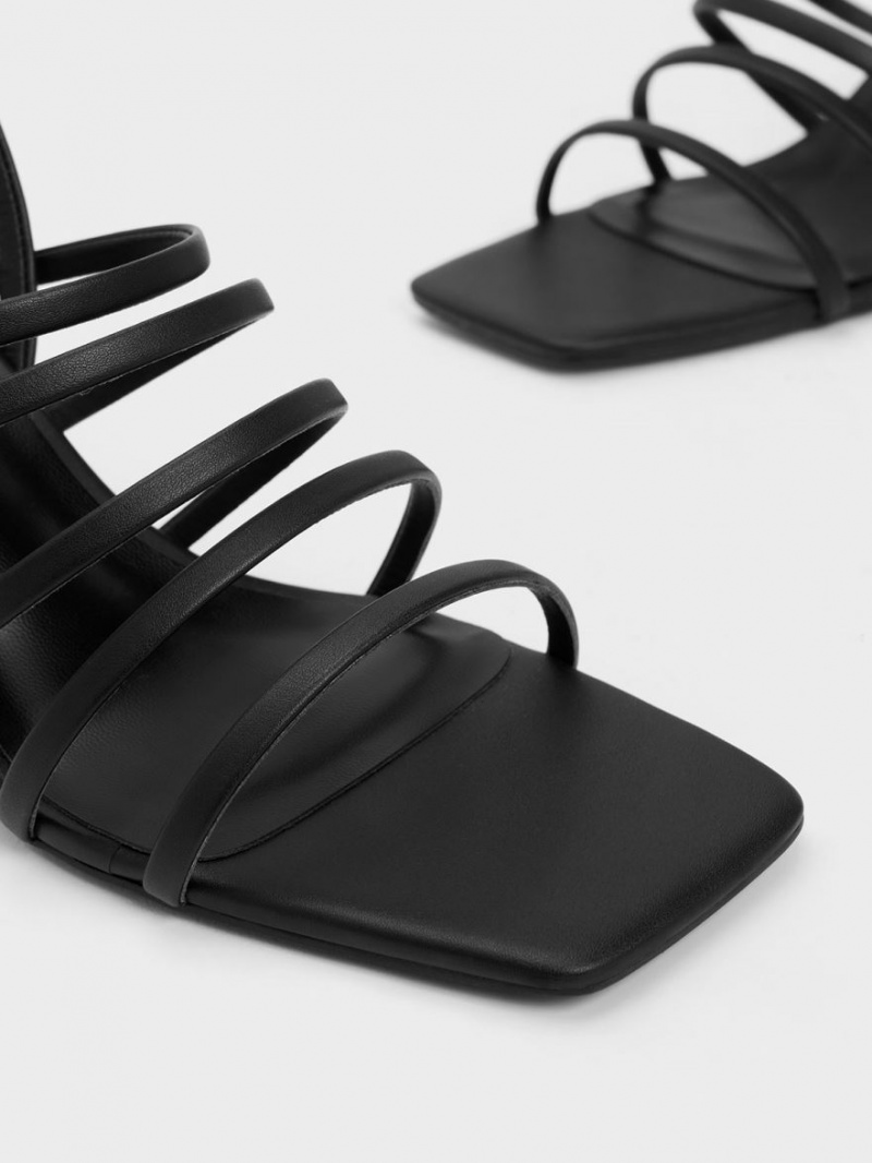 Sandale cu Toc Charles & Keith Cu Bretele Blade Negrii | 025AGCOQZ