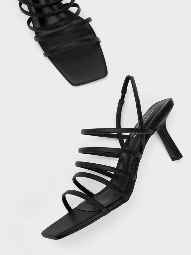 Sandale cu Toc Charles & Keith Cu Bretele Blade Negrii | 025AGCOQZ