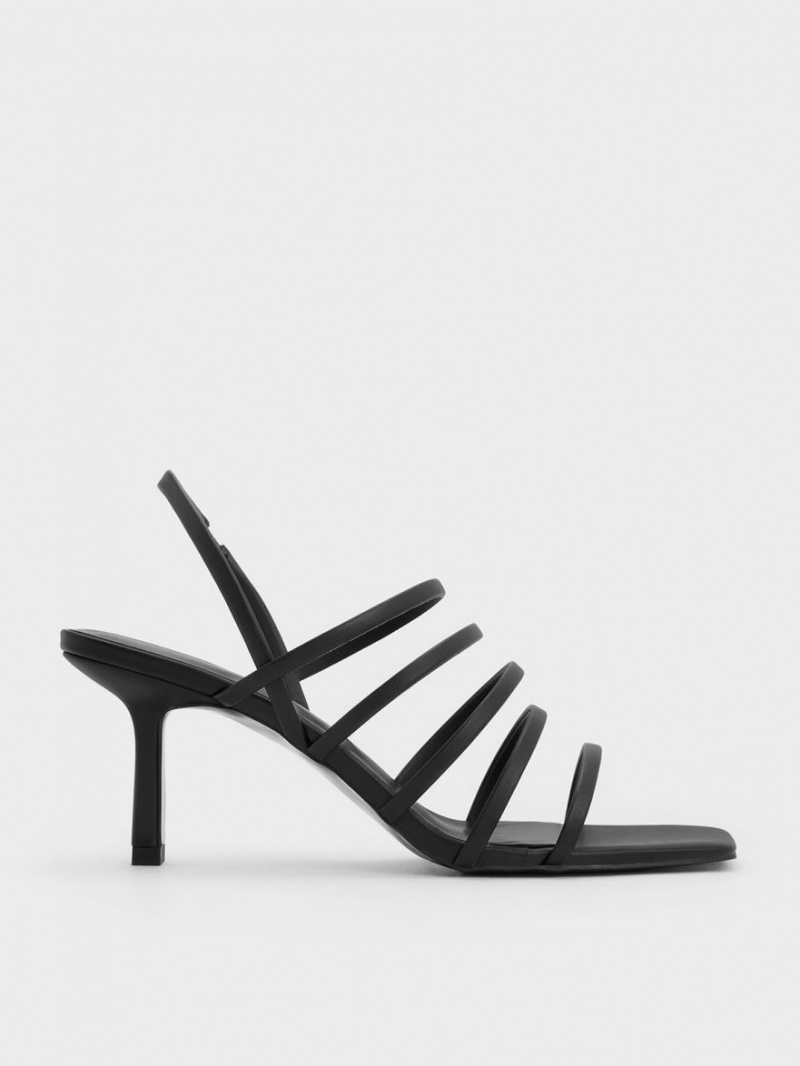 Sandale cu Toc Charles & Keith Cu Bretele Blade Negrii | 025AGCOQZ