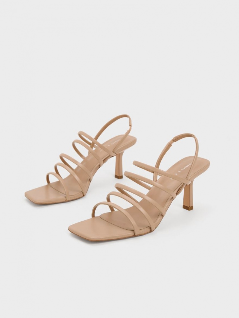 Sandale cu Toc Charles & Keith Cu Bretele Blade Bej | 270GPRBOM