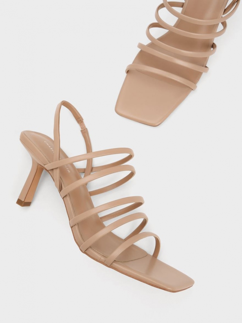 Sandale cu Toc Charles & Keith Cu Bretele Blade Bej | 270GPRBOM