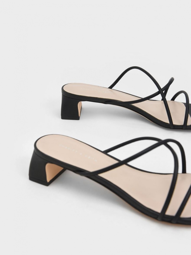 Sandale cu Toc Charles & Keith Cu Bretele Bombeu Ring Negrii | 094WPRFGJ