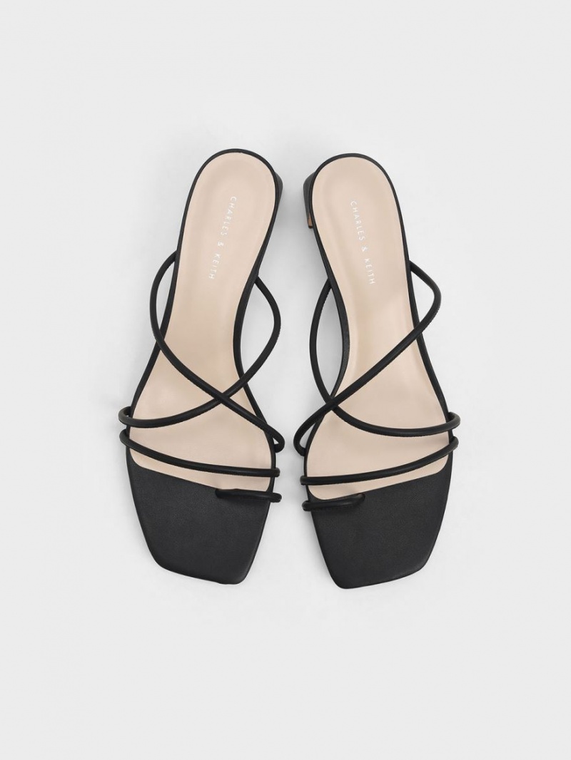 Sandale cu Toc Charles & Keith Cu Bretele Bombeu Ring Negrii | 094WPRFGJ