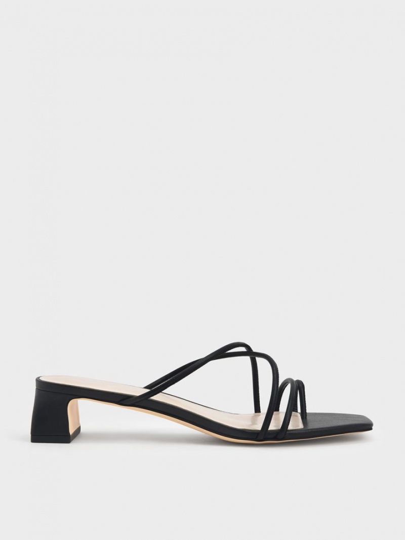 Sandale cu Toc Charles & Keith Cu Bretele Bombeu Ring Negrii | 094WPRFGJ
