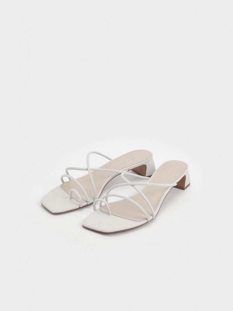 Sandale cu Toc Charles & Keith Cu Bretele Bombeu Ring Albi | 826IJKDQP