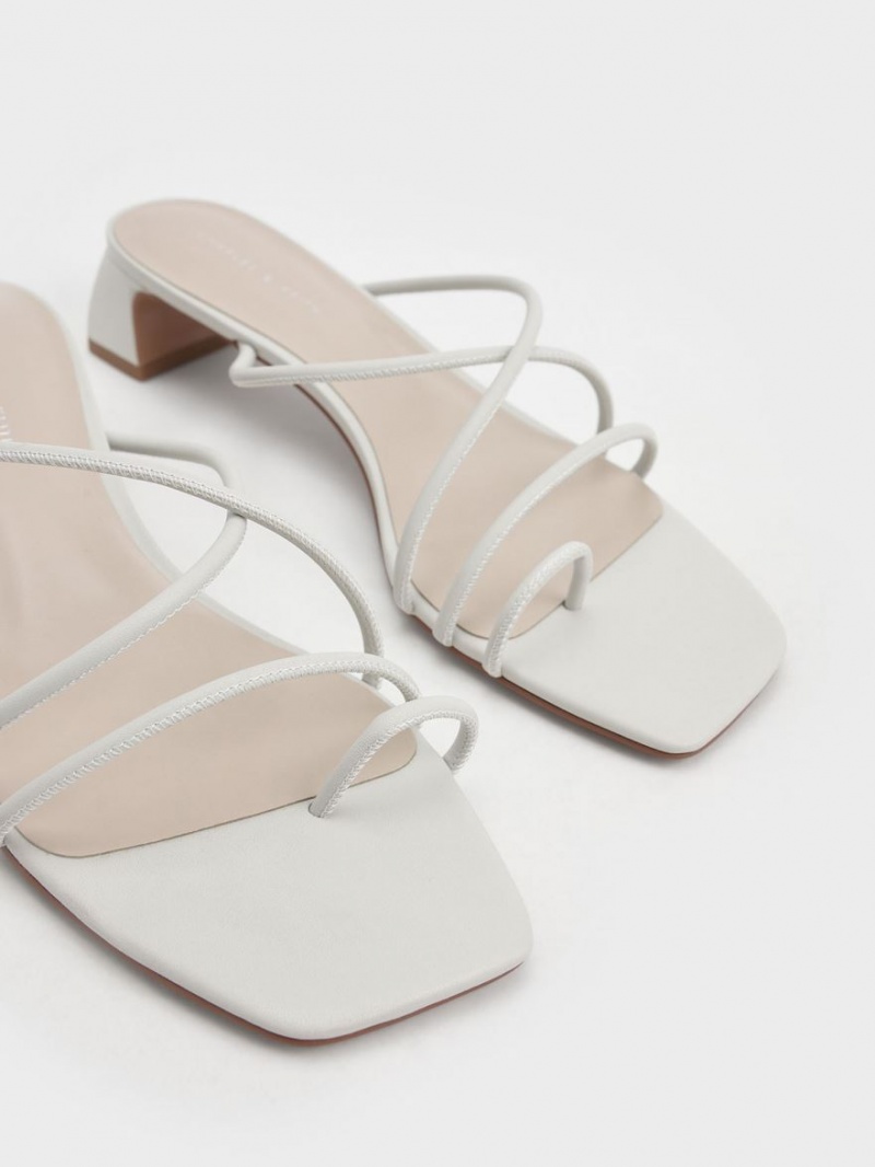Sandale cu Toc Charles & Keith Cu Bretele Bombeu Ring Albi | 826IJKDQP
