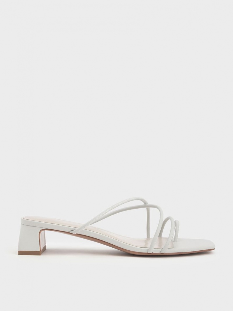 Sandale cu Toc Charles & Keith Cu Bretele Bombeu Ring Albi | 826IJKDQP