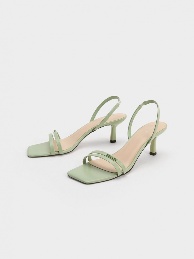 Sandale cu Toc Charles & Keith Double Curea Slingback Verde Menta | 847MZOSAP
