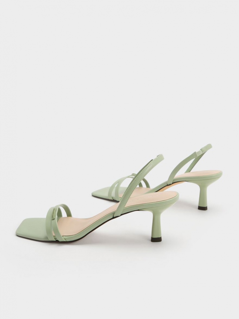 Sandale cu Toc Charles & Keith Double Curea Slingback Verde Menta | 847MZOSAP