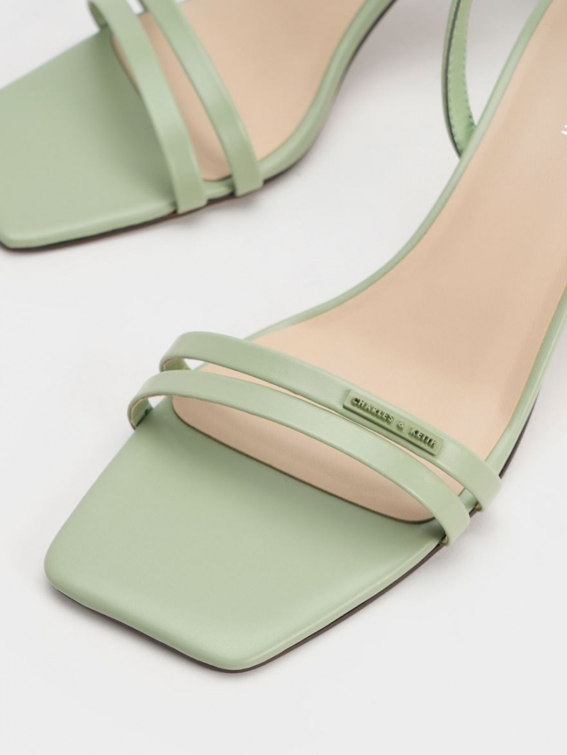 Sandale cu Toc Charles & Keith Double Curea Slingback Verde Menta | 847MZOSAP