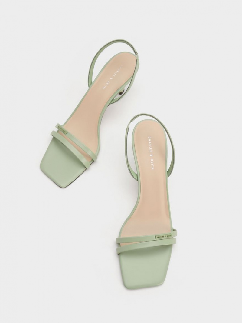 Sandale cu Toc Charles & Keith Double Curea Slingback Verde Menta | 847MZOSAP