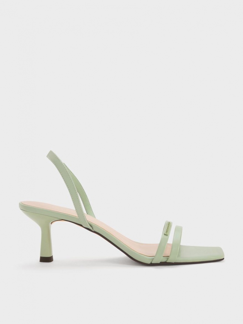 Sandale cu Toc Charles & Keith Double Curea Slingback Verde Menta | 847MZOSAP