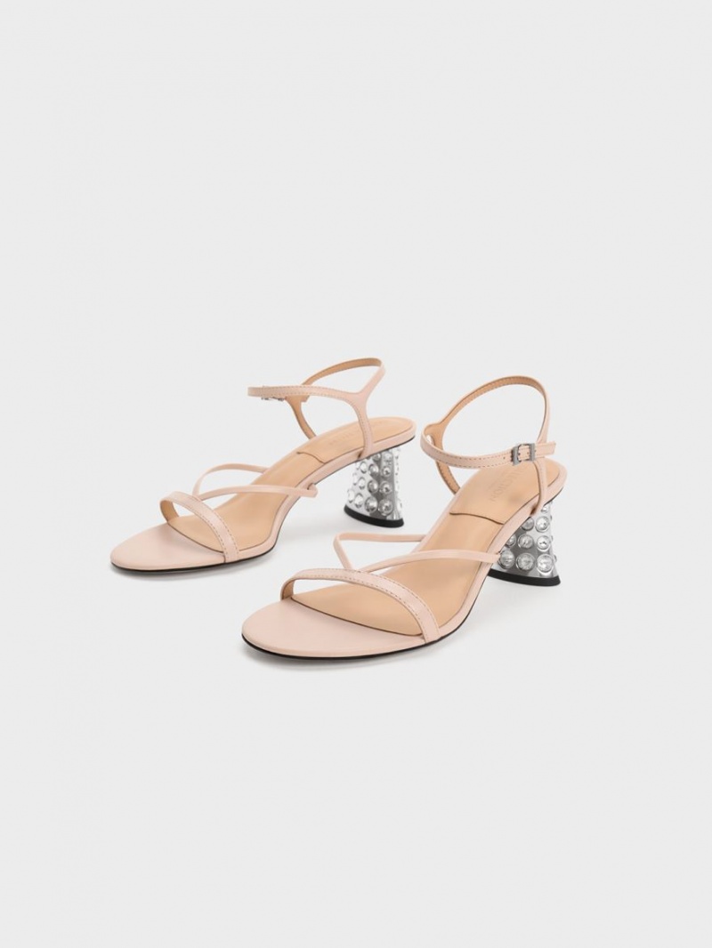Sandale cu Toc Charles & Keith Embellished Heel Piele Bej | 540QFHVGT