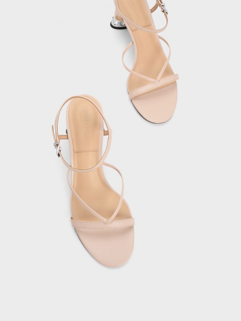 Sandale cu Toc Charles & Keith Embellished Heel Piele Bej | 540QFHVGT