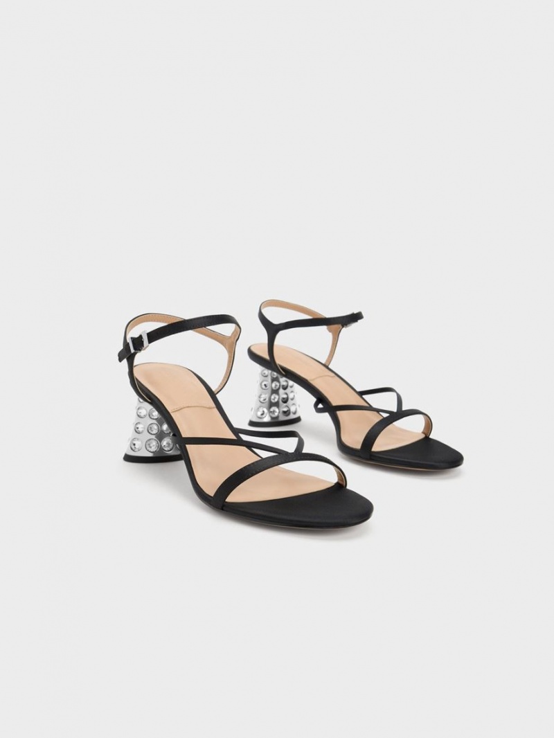 Sandale cu Toc Charles & Keith Embellished Heel Recycled Polyester Negrii | 538PVIGRM