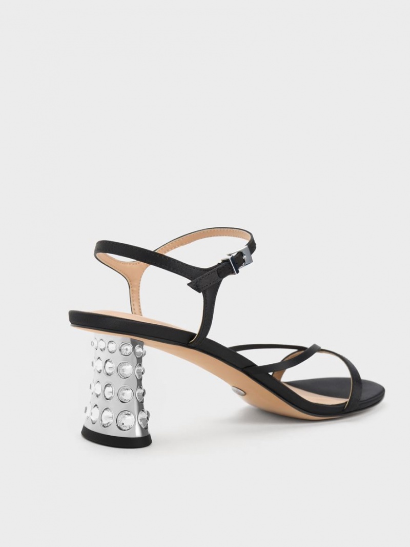 Sandale cu Toc Charles & Keith Embellished Heel Recycled Polyester Negrii | 538PVIGRM