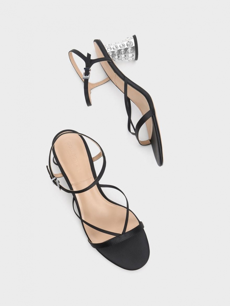 Sandale cu Toc Charles & Keith Embellished Heel Recycled Polyester Negrii | 538PVIGRM