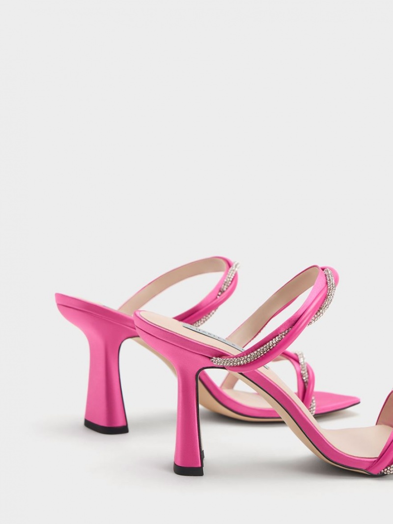 Sandale cu Toc Charles & Keith Embellished Twisted Curea Satin Roz | 359RYSGXC