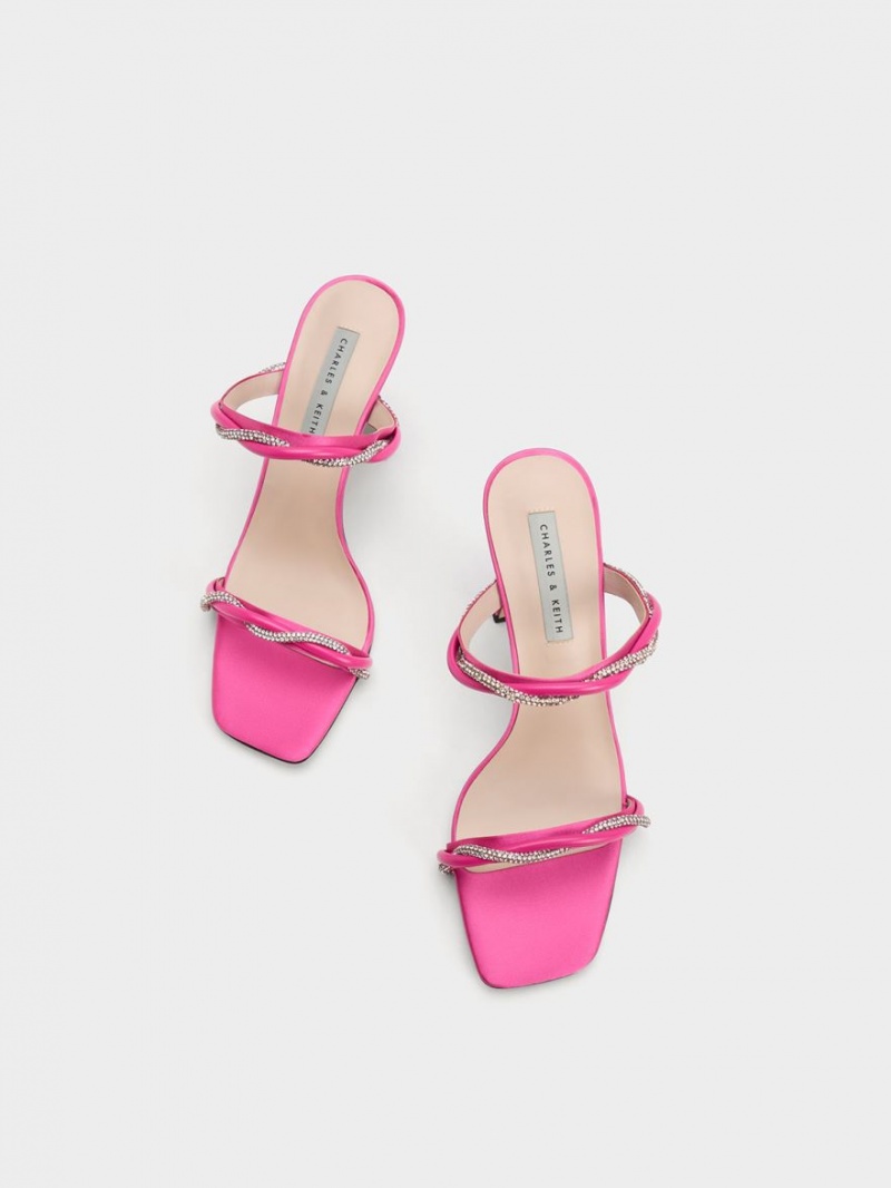 Sandale cu Toc Charles & Keith Embellished Twisted Curea Satin Roz | 359RYSGXC