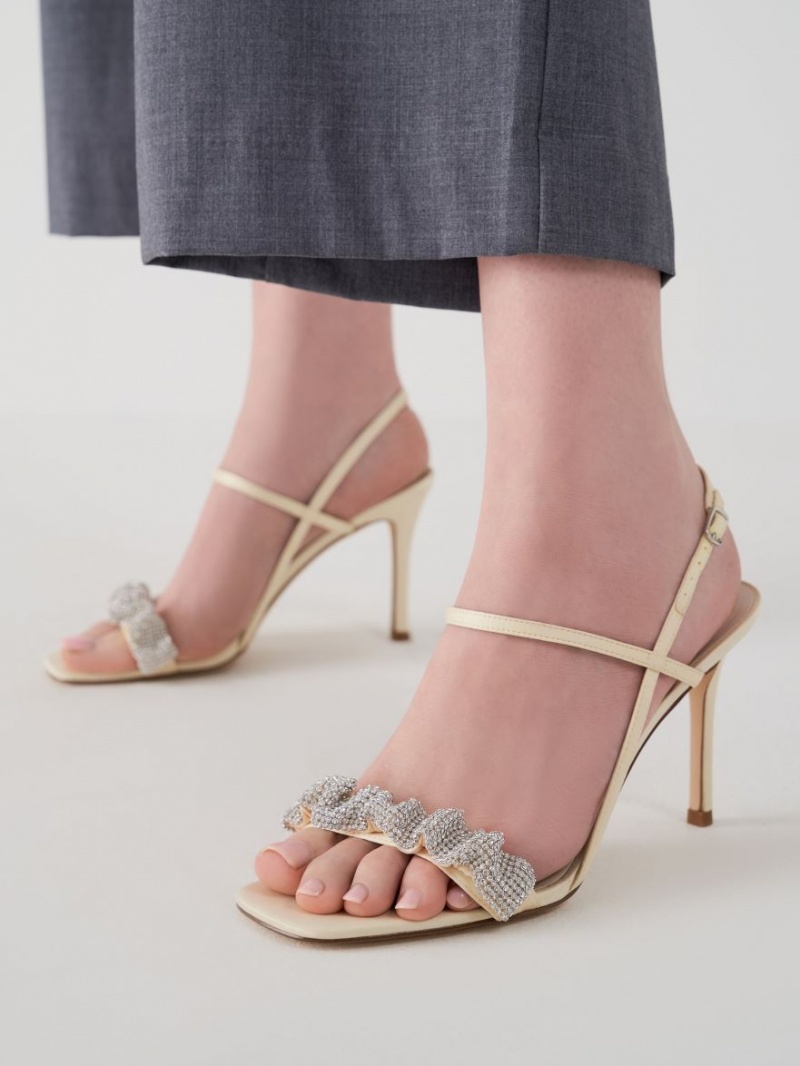 Sandale cu Toc Charles & Keith Gem-Embellished Satin Stiletto Galbeni | 140ZXNWPK