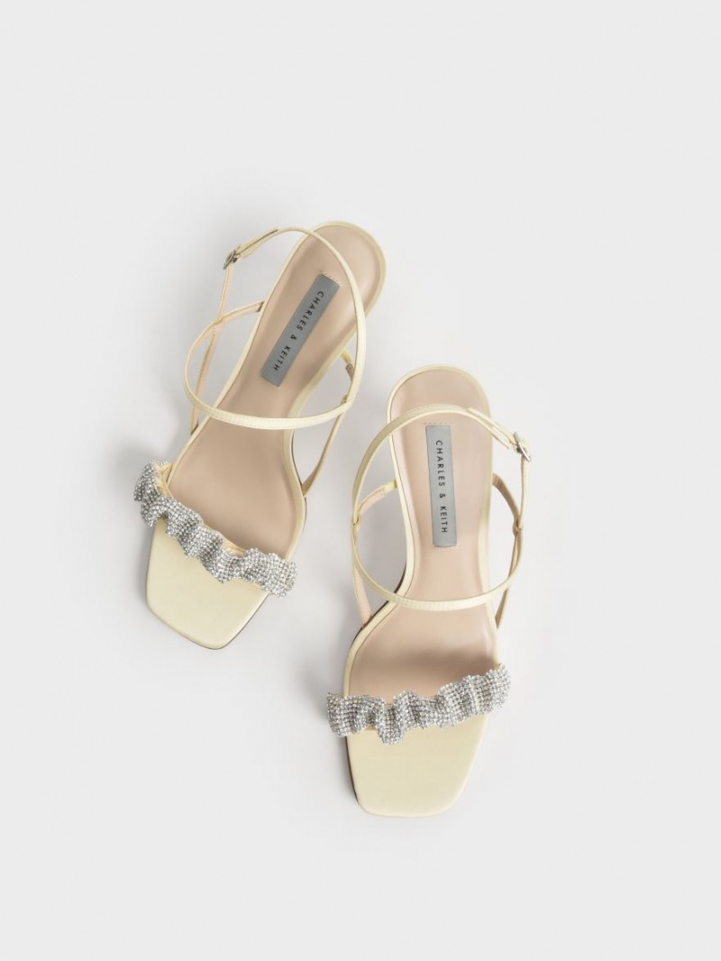 Sandale cu Toc Charles & Keith Gem-Embellished Satin Stiletto Galbeni | 140ZXNWPK