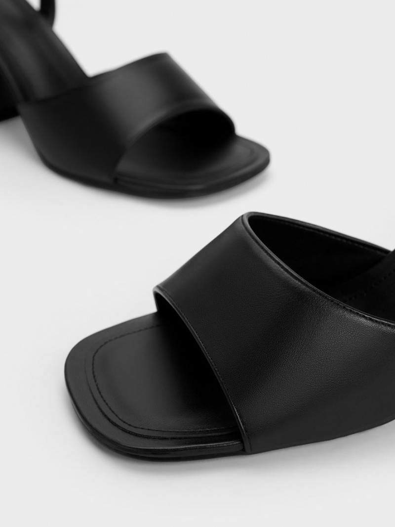 Sandale cu Toc Charles & Keith Grosolan Block Negrii | 617BDOZNE