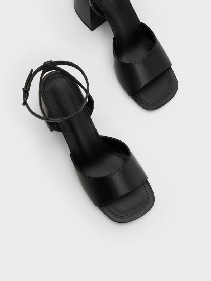 Sandale cu Toc Charles & Keith Grosolan Block Negrii | 617BDOZNE