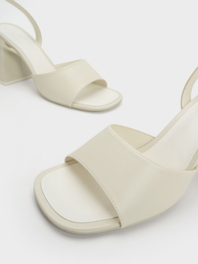 Sandale cu Toc Charles & Keith Grosolan Block Albi | 094BHEAGS