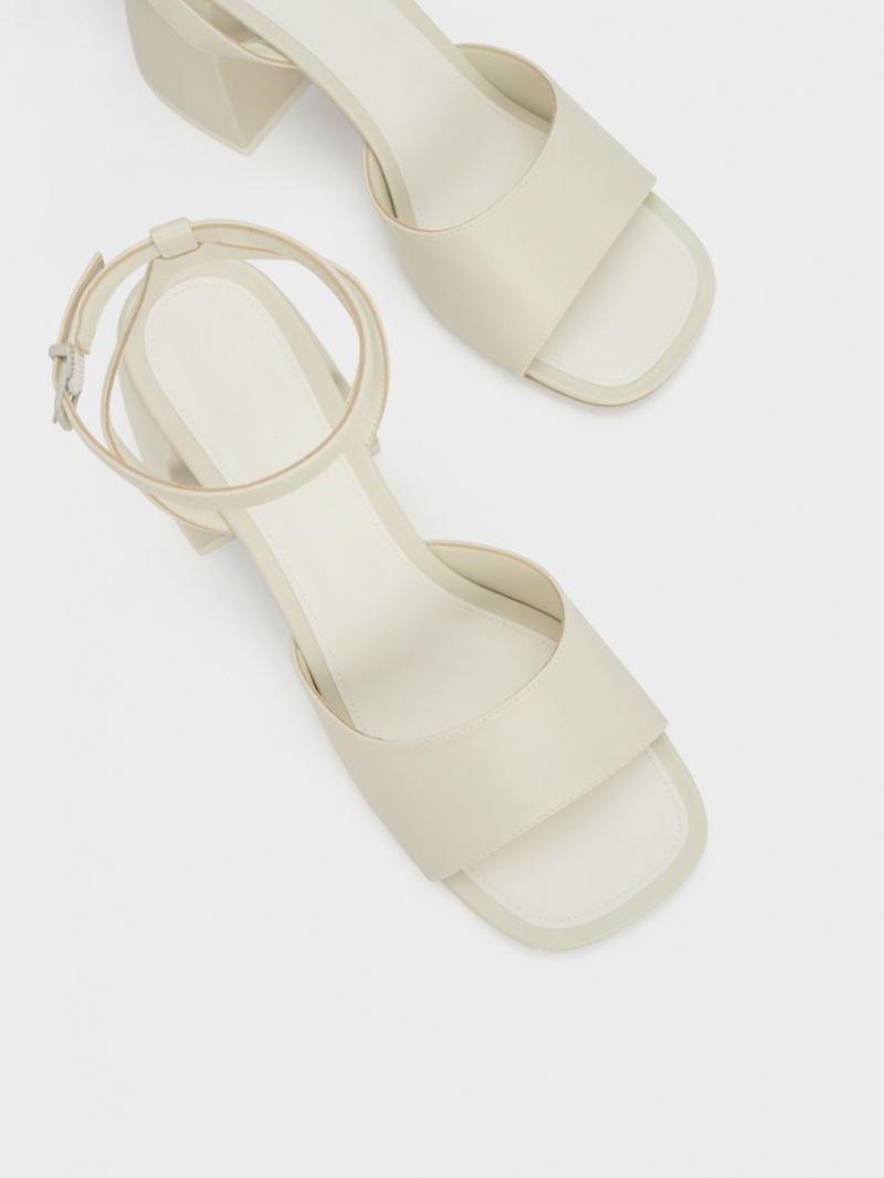 Sandale cu Toc Charles & Keith Grosolan Block Albi | 094BHEAGS