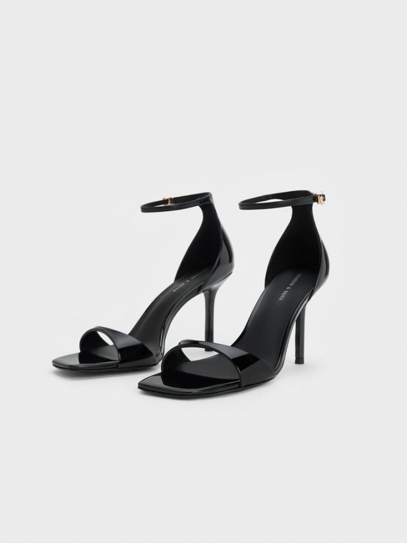 Sandale cu Toc Charles & Keith Lacuita Ankle Curea Negrii | 651EXAJWF