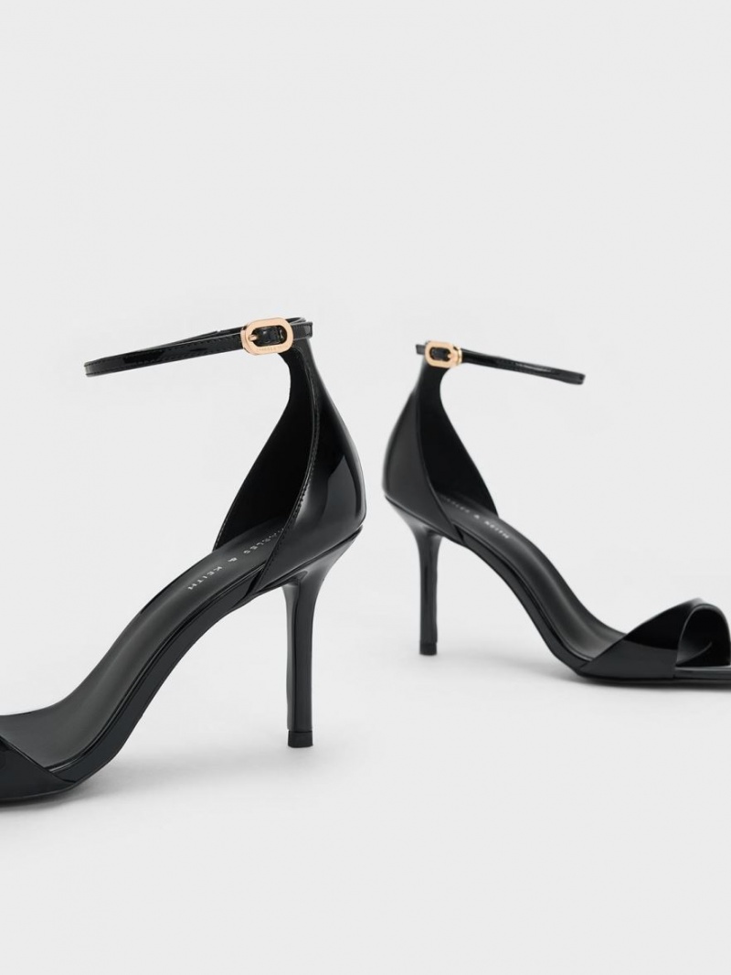 Sandale cu Toc Charles & Keith Lacuita Ankle Curea Negrii | 651EXAJWF