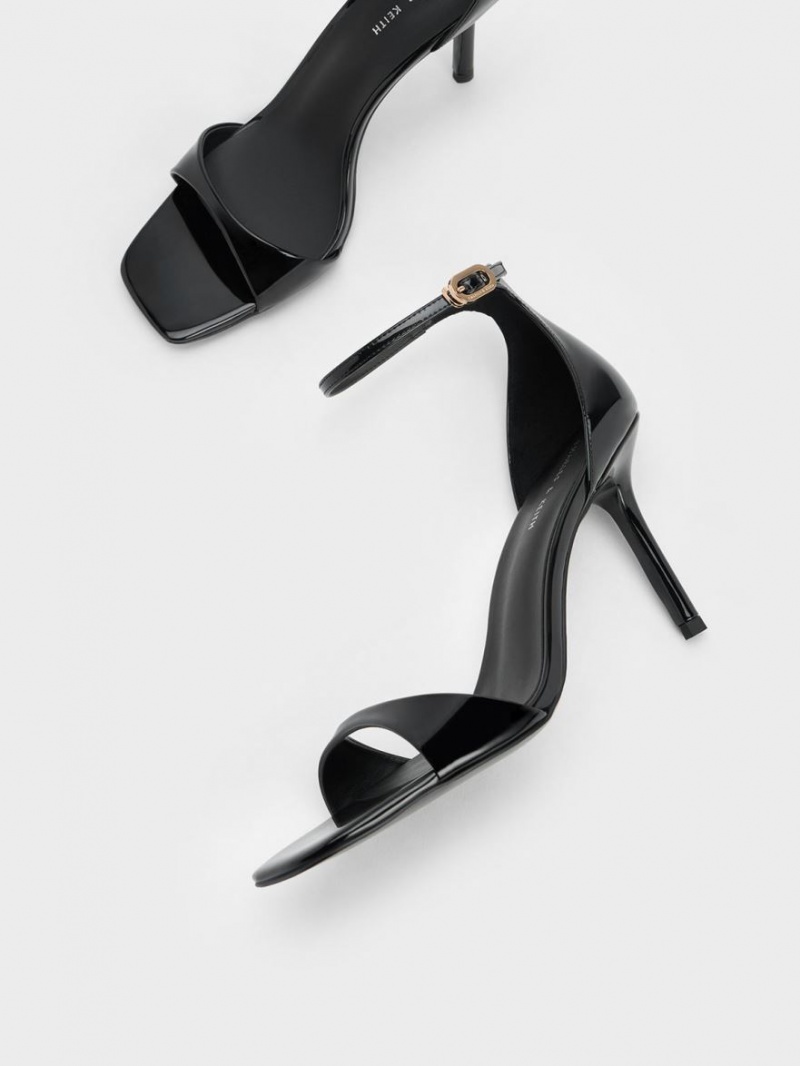 Sandale cu Toc Charles & Keith Lacuita Ankle Curea Negrii | 651EXAJWF