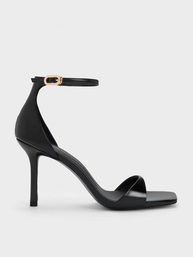 Sandale cu Toc Charles & Keith Lacuita Ankle Curea Negrii | 651EXAJWF